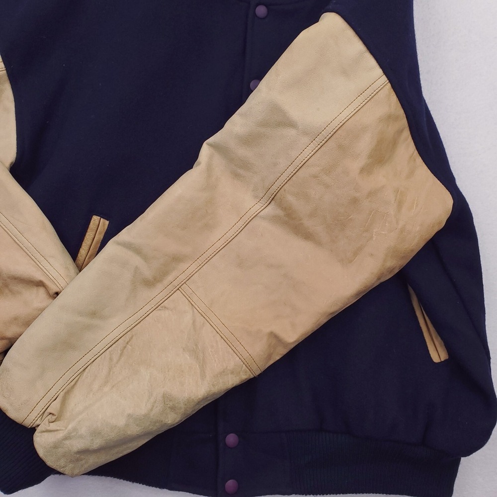 Vintage Amstel Light Jacket Mens XL Blue Tan Varsity Letterman Bomber Beer - Picture 3 of 16